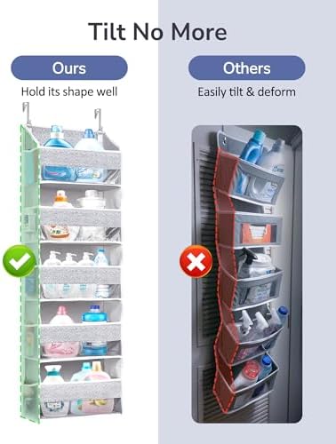 ULG 1 Pack Over Door Organizer with 5 Large Pockets 10 Mesh Side Pockets, Upgraded Linen Texture Over The Door Storage, 44 lbs Weight Capacity Hanging Storage Organizer, Light Gray - Image 4