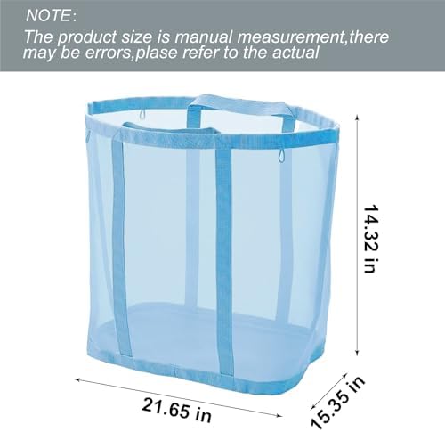 Mesh Bag with Handles, Collapsible Laundry Basket, Foldable Laundry Bag, Breathable Folding Beach Bag,Space-saving Travel Tote Bags (2, Blue&Pink) - Image 2