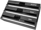 SpaceAid WrapNeat 3 in 1 Wrap Organizer with Cutter and Labels, Plastic Wrap, Aluminum Foil and Wax Bamboo Dispenser for Kitchen Storage Organization Holder for 12" Roll (Black) by SpaceAid