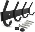 Coat Rack Wall Mount – 12 Inch Stainless Steel Hook Rail with 4 Double Coat Hooks for Hanging – Wall Mounted Entryway Organizer for Coats, Hats, Bags, Towels, Robes, Closet or Bathroom - Black by SAYONEYES