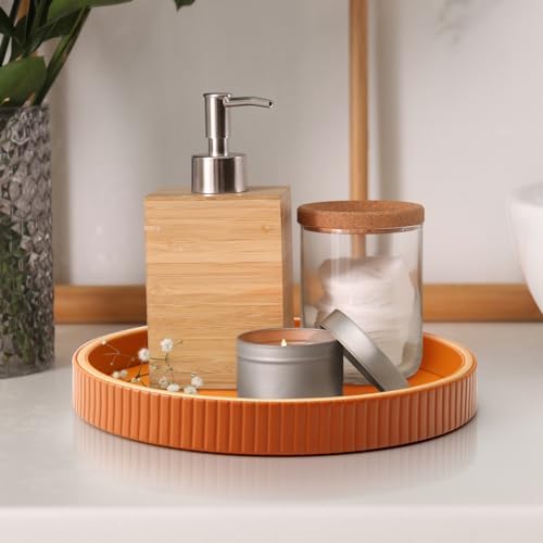 SANZIE Leather Tray Desktop Storage Organizer, Round Valet Tray, Orange - Image 6