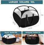 Laundry Basket with Handles 90L, Collapsible Laundry Baskets, Foldable Laundry Basket, Tear-proof Dirty Clothes Pop Up Hampers for Laundry, Bedroom, Bathroom, Dorm, Kids Room, Travel or Campout Black - Image 4
