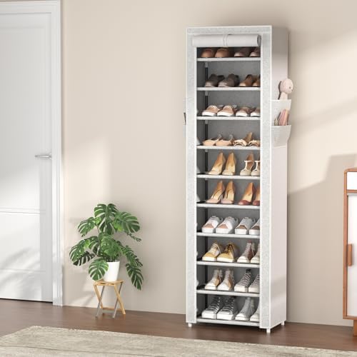 VTRIN Vertical Narrow Shoe Rack Organizer Tall Shoe Rack for Closet Entryway 10 Tier Non-Woven Cover Shoe Shelf Holds 20-22 Pairs Free Standing Shoe Storage Cabinet with Dustproof Cover, Multi Color - Image 2