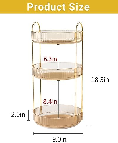 Asayuee 360 Rotating Makeup Organizer for Vanity,3 Tier Large Capacity Vanity Storage,Skincare Perfume Spinning Organizer,Bathroom Cosmetics Storage Makeup Stand Organizer (Gold-3 Tier) - Image 2