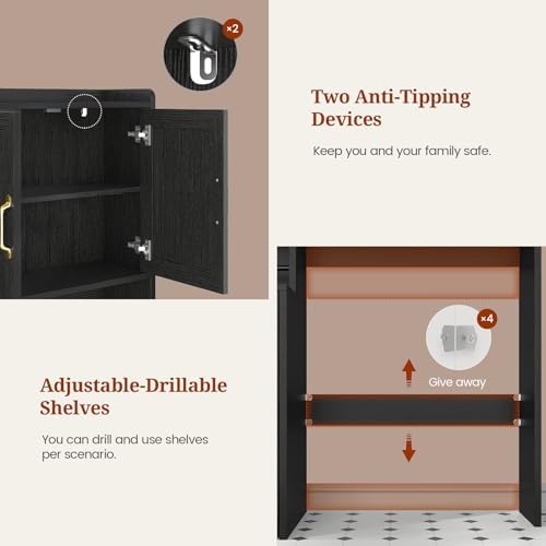 UPOSOJA Over The Toilet Storage Cabinet with Pulley, Bathroom Cabinet, Space Saver W/Adjustable Shelf Rack for Bathroom, Restroom, Laundry (Black-Type A) - Image 7