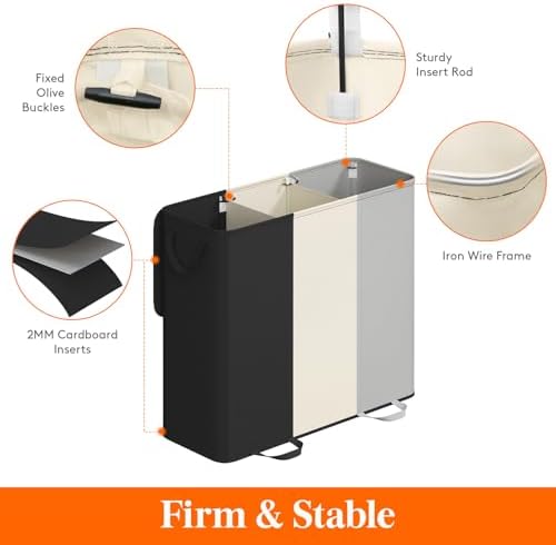 Lifewit Laundry Hamper with Lid, Removable Laundry Bags, Black&White&Gray - Image 3