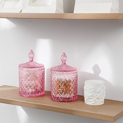 2 Pack Qtip Holder Apothecary Jars with Lid, Thick Glass, Large Pink - Image 4