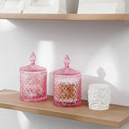 rejomiik Qtip Holder Apothecary Jars with Lid, Thick Glass, Pink - Image 4