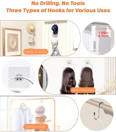 LINFIDITE 10 Pack Hat Rack Hanging Baseball Caps Display Storage Rack Hat Organizer Wigs Rack Over Door Wall Mounted Scarves Handbags Storage Holder for Door, Wall, Closet, Bathroom,White - Image 4
