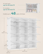 SONGMICS Shoe Rack, 12-Tier with Doors, 48-Pair Storage Cabinet | Shoe Organizer, Steel Frame, Plastic Panel, Bedroom, Entryway, Cloud White and Transparent, DAMION Collection ULPC040W01 - Image 3