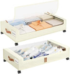 Yecaye 60L Under Bed Storage with Wheels, 2 Pack, Beige | 360° Rolling Wheels, Clear Lids & Label, Reinforced Handle, Rolling Metal Drawers for Clothes, Blankets, Shoes in Bedroom by Yecaye