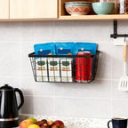 2 Pack Hanging Wall Basket Organizer Over the Cabinet Door Wire Baskets for Organizing -Space-Saving Hanging Baskets for Organizing Wall Mount Storage,No Drilling Adhesive Wall Storage Basket, Black - Image 4