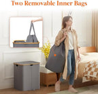 Lifewit 120L Double Laundry Hamper with Lid and Removable Bag, Gray - Image 3