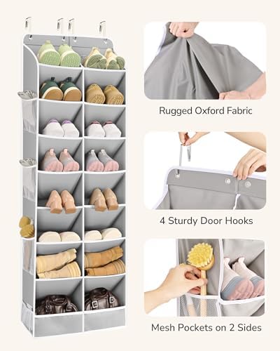 ULG Over The Door Shoe Organizer with 16 Large Pockets, Hanging Shoe Rack for Closet Door, Space Saving Shoe Storage for Boots, Heels & Sneakers,Grey - Image 5