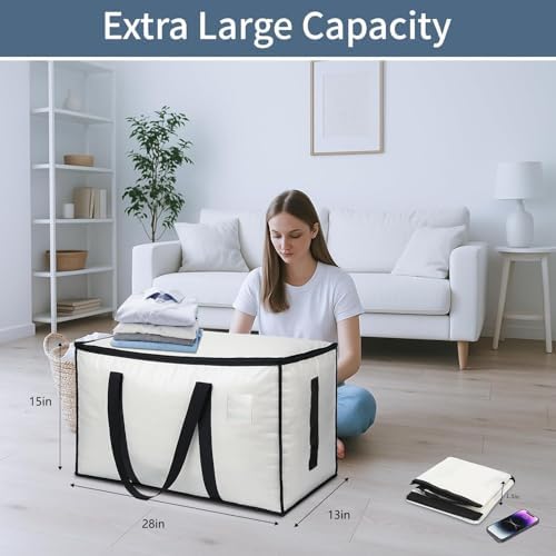 16 Pack-Extra Large Heavy Duty Moving Bags - Waterproof Storage Totes with Handles & Zippers, Foldable for College Dorm, Storage (Clear) - Image 2