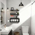 Wooden Floating Shelves with Paper Towel Holder for Bathroom Wall Storage - Image 2