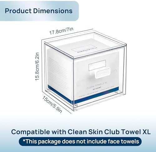 Vtopmart Disposable Facial Towels Holder,Clear Storage Drawer Compatible with Clean Skin Club Towel XL,Acrylic Box Hold 50 Count,Stylish and Functional Bathroom Accessory for Coutertop Organization - Image 2