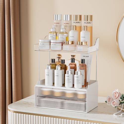 Delamu 4-Tier Makeup Organizer, Bathroom Counter, 2 Drawers,Clear 2Pack - Image 3