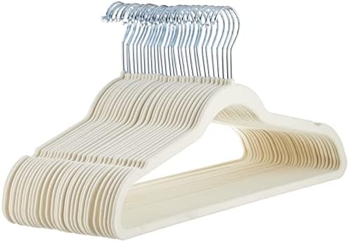 Amazon Basics Slim Velvet Non-Slip Space Saving Suit Clothes Hangers, Closet Organizer, Ivory/Beige, 30-Pack by AmazonBasics