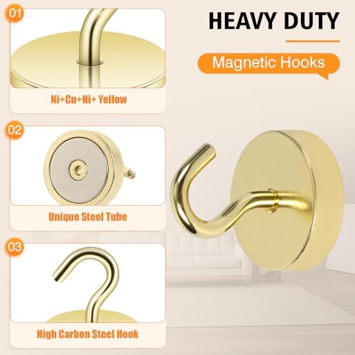 Neosmuk Magnetic Hooks Steel Tube Design for Cruise,80lb+ Gold,10 Pack - Image 5