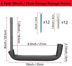 Garage Hooks, 10" Heavy Duty Garage Storage Tool Hangers, Wall Mount Storage Hooks for Garden Tools, Ladders, Bikes, Bulky Items - Image 2