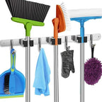Homely Center Mop and Broom Holder Wall Mount – Heavy-Duty Closet Organizer for Garage, Kitchen, Laundry Organization – Tool Hanger with 3 racks and 4 hooks by HomelyCenter