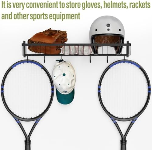 BTY Ball Holder Wall Mount Garage Sports Equipment Organizer 3 Separate Wall Ball Storage Rack with 6 Hooks for Basketball Football Soccer Volleyball - Image 4