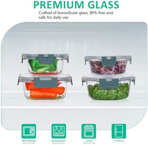 KOMUEE 24 Pieces Glass Food Storage Containers Set, Gray - Image 3