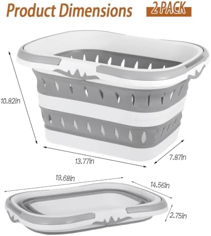 2 Pack Collapsible Laundry Baskets with Comfort Handles, 10.6 Gallon Collapsible Laundry Clothes Hamper Portable Space Saving Pop-Up Laundry Hamper Storage Container - Image 2