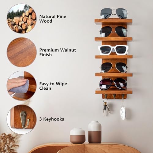 Sunglasses Organizer, Wall Mount Wood Sunglass Holder Rack - Image 3