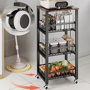 CarolynDesign Metal Wire Baskets with Wheels, Kitchen Storage Stackable Vegetable Fruit Cart Bins with Pull Out Wooden Handel Mat Bottom Sliding Dawers, for Bathroom, Garage and Pantry - Image 4
