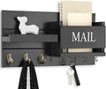 Lwenki Mail Organizer for Wall Mount – Key Holder with Shelf Includes Letter Holder and Hooks for Hallway Farmhouse Decor – Rustic Wood with Flush Mounting Hardware (16.5” x 9.1” x 3.4”) (Black) by Lwenki