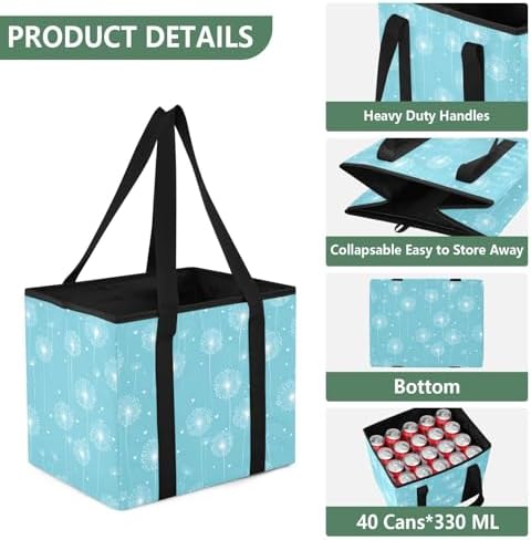 Trunk Organizer Collapsible Car Organizer with Handle Car Storage Box Bin for Groceries SUV Utility Tote Bag Portable Vehicle Container Bright Blue Dandelion Heart - Image 3