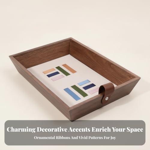 Decorative Storage Tray Organizer Display Tray Catchall Holder with Stitched Edge Inset Panel and Stripe Pattern Suitable for entryway Desk Dresser countertop, T15-A Small Storage Tray - Image 4