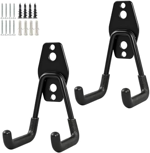 GeeWatom 2 Pack Garage Storage Utility Hooks，Garage Garden Tool Organizer，Steel Wall Mount Hooks, Garden Small U Hooks (Matte Black) by GeeWatom