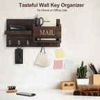 Lwenki Mail Organizer for Wall Mount – Key Holder with Shelf Includes Letter Holder and Hooks for Hallway Farmhouse Decor – Rustic Wood with Flush Mounting Hardware (16.5” x 9.1” x 3.4”) (Brown) - Image 6