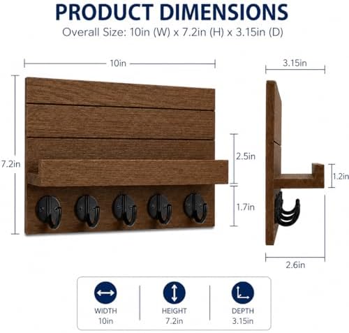 Key Holder for Wall, Decorative Key and Mail Holder, Key Holder Wall Mount with Shelf and Large Hooks, Easy Installation Key Rack for Entryway and Home Decor - Image 5