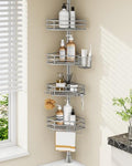 SEIRIONE Corner Shower Caddy Tension Pole, Quick Setup, Rust-Free Bathroom Shower Organizer Corner for Bathtub Shampoo Storage, 4-Tier Adjustable Shelf, Fits 34 to 116 Inch Height, Silver Gray by SEIRIONE