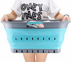 SAMMART 42L (11 gallon) Collapsible Plastic Laundry Basket - Foldable Pop Up Storage Container/Organizer - Space Saving Hamper/Basket (Grey/Crystal Blue) - Image 6