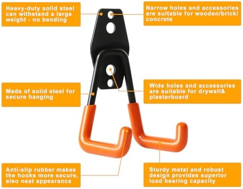 KURUI Heavy Duty Wall Hook for Hanging, 2 Pack Garage Tool Organizer Wall Mount, Metal Garage Storage Hooks for Ladder,Extension,Garden Tool, Small Utility Hook, Hose Holder for Outdoor and Indoors - Image 4