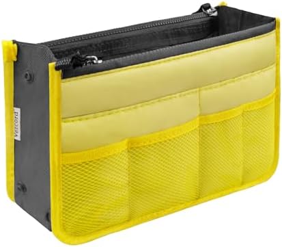 Vercord Purse Organizer Insert for Handbags Bag Organizers Inside Tote Pocketbook Women Nurse Nylon 13 Pockets Yellow Small by Vercord