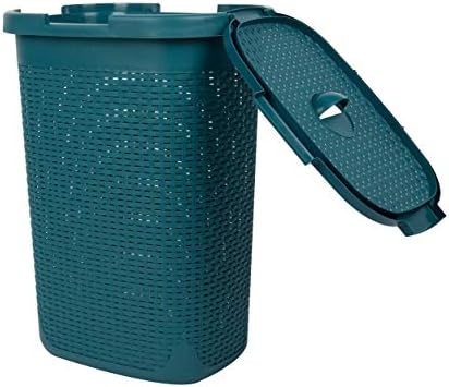 Mind Reader Slim Laundry Hamper with Lid, 60L Tall Clothes Basket, Narrow Tapered Design for Bathrooms, Closets and Laundry Rooms, Plastic, Blue - Image 5