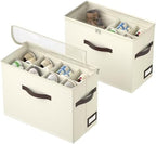 OIAHOMY 2 Pack Shoe Organizer for Closet, Foldable Shoe Storage Bins with Adjustable Dividers, Stackable Oxford Cloth Sneaker Boxes for Entryway Bedroom, Fits Up to 16 Pairs, Beige by MasterofSpaceOptimization