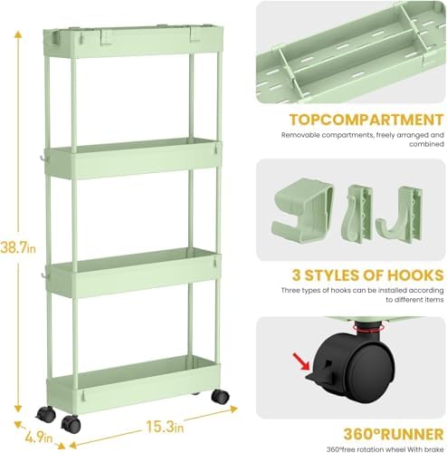 SPACELEAD 2-piece Set Slim Storage Cart 3 Tier,Bathroom Organizer Rolling Utility,Mobile Shelving Unit Slide Out for Office, Kitchen, Laundry Room & Narrow Places - Image 2