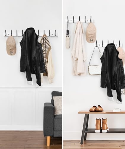 Optish Coat Rack Wall Mount, 16.5 Inches Wood Coat Hooks Wall Mount, Wall Coat Rack with 5 Hooks, Hat Rack Wall Hooks for Hanging Coat, Bag, Towel (2Pack, White) - Image 6