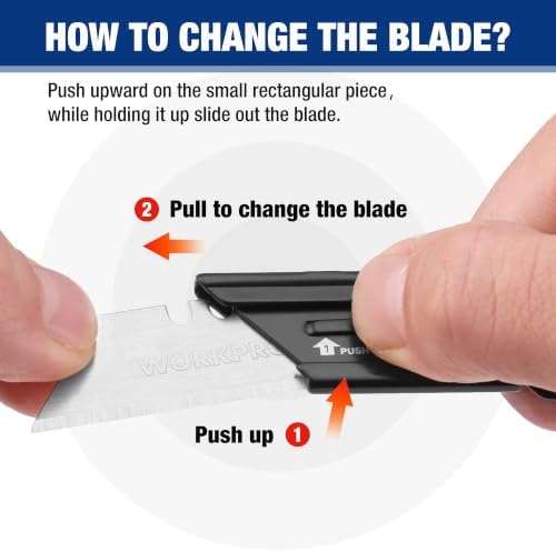 WORKPRO 2PCS EDC Folding Utility Knife, Mini Box Cutter with Quick Open Axis Lock, Quick Change Blade Razor Knife, Foldable Small Pocket Knife with Belt Clip, 2 Packs with 10 Extra Blades - Image 4