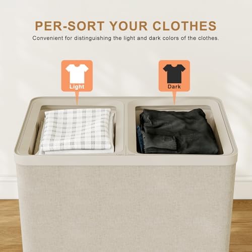 Double Laundry Hamper with Lid, 150L Large Laundry Basket 2 Compartments - Image 6