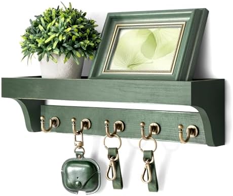 Rebee Vision Pine Wood Key Holder Wall Mount with Shelf for Entryway, Green by REBEEVISION