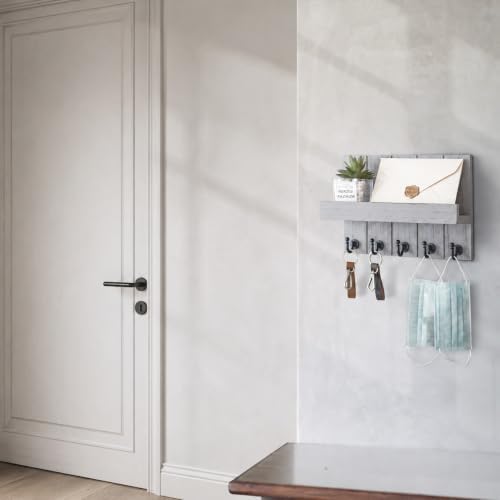 Rebee Vision Key Holder Wall Mount with Shelf, Hooks for Home Decor, Gray - Image 3