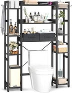 Besiost Over The Toilet Storage, 11 Tier Bathroom Organizer with Dual Side Racks and 2 Fabric Drawers, Adjustable Freestanding Rack Space Saver for Small Spaces, Black by Besiost